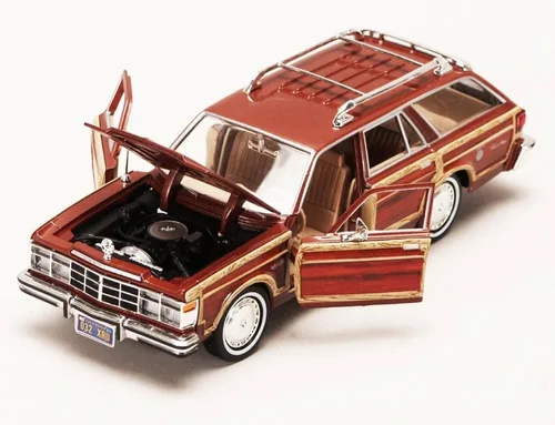 Miniatura 4 de 1979 Chrysler Lebaron Town & Country Wagon, rojo con revestimiento Woodie Motormax 73331-1/24 Escala Diecast Model Car