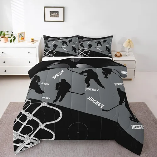 Miniatura 19 de Juego de ropa de cama de hockey sobre hielo para niños, adolescentes y adultos, juegos de edredón de disco de hockey, regalo para fanáticos