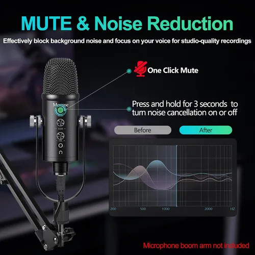 Miniatura 4 de Micrófono de condensador USB para PC, Mac, teléfonos, PS4/PS5 – Micrófono de estudio Plug & Play con botón de silencio y reducción de ruido