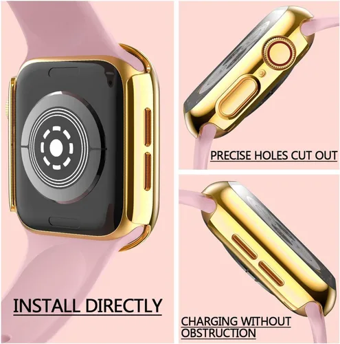 Miniatura 4 de Paquete de 2 fundas rígidas compatibles con Apple Watch Series 6, 5, 4, SE, de 1.575 pulgadas, protector de pantalla de vidrio templado, cobertura