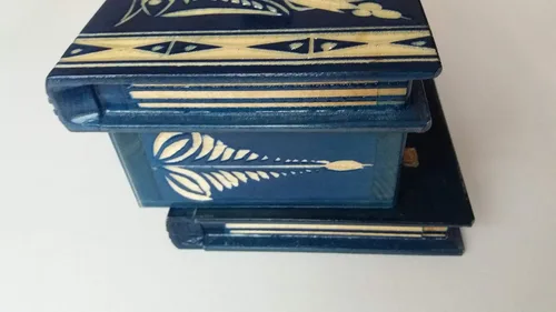 Miniatura 2 de Bonita caja de madera misteriosa, hecha a mano, tallados complejos, Azul