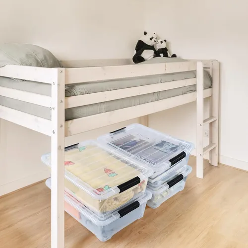 Miniatura 6 de Juego de 4 contenedores apilables de plástico transparente para debajo de la cama con tapa, 20 cuartos de galón Latch storage container, slim 5.98