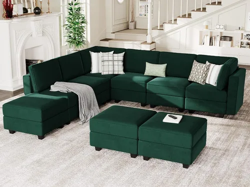 Miniatura 16 de Belffin Sofá modular modular con asiento de almacenamiento, sofá en forma de U de gran tamaño, sofá modular de terciopelo con terciopelo otomano