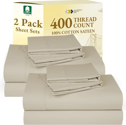 Miniatura 48 de Juego de sábanas split king para cama ajustable de 100% algodón natural satinado de 400 hilos, transpirables/duraderas, con esquinas 07 - Gris claro