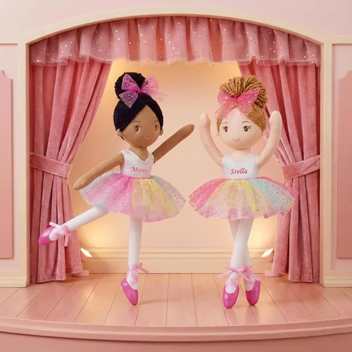 Miniatura 5 de June Garden Muñeca bailarina personalizada de 16 pulgadas, Monica, muñeca de ballet de felpa impresa con nombre personalizado para niñas, regalo