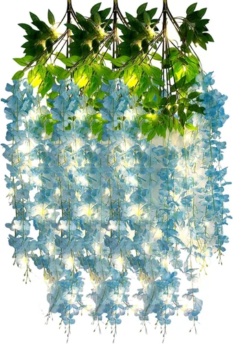 Miniatura 25 de Paquete de 12 guirnaldas de flores colgantes de glicina blanca, enredaderas de flores artificiales de 3.77 pies, glicinia falsa, guirnalda colgante