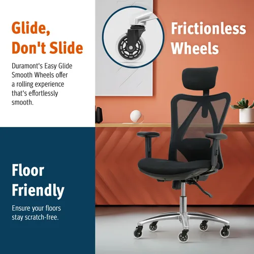 Miniatura 8 de Duramont Silla de oficina ergonómica Silla de escritorio ajustable con soporte lumbar y ruedas Rollerblade Silla de respaldo alto con malla
