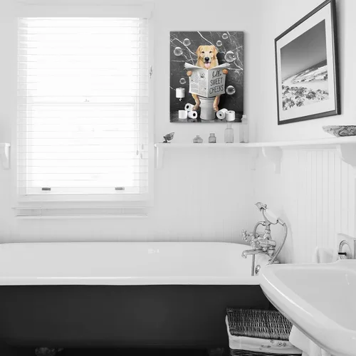 Miniatura 7 de Kasluolo Divertido arte de pared de perro Beagle para decoración de baño, lindo beagle sentado en la bañera, lienzo impreso pintura de animales