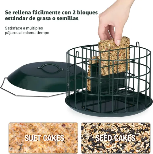 Miniatura 3 de Kingsyard Comedero de sebo a prueba de ardillas, comedero para pájaros en jaula para colgar al aire libre, todo de metal, capacidad de doble sebo