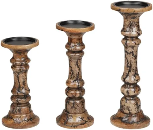 Miniatura 27 de Juego de 3 portavelas de pilar de madera hecho a mano, ideal para velas LED y pilares, regalo para bodas, Navidad, fiestas, hogar, spa, reiki