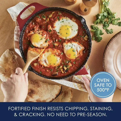 Miniatura 5 de Rachael Ray NITRO - Sartén de hierro fundido con mango auxiliar y boquillas de vertido, 10 pulgadas, color rojo