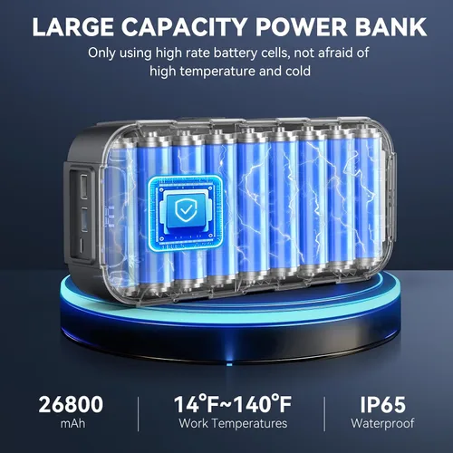 Miniatura 4 de Arrancador de batería de automóvil de 6000A, cargador rápido de 65W, batería de arranque de 26800mAh (toda gasolina/12L diésel) con reforzador