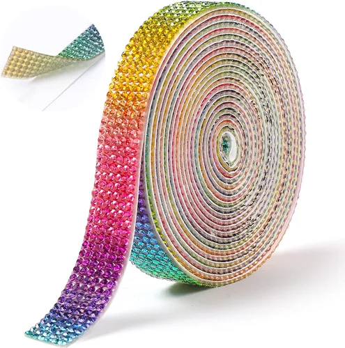 Miniatura 22 de Berenlu Cinta autoadhesiva de diamantes de imitación de cristal, calcomanía decorativa dorada con diamantes de imitación de 0.079 pulgadas, Dorado