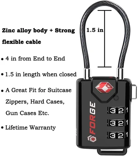 Miniatura 4 de Cerraduras aprobadas por la TSA del equipaje del cable, combinación reconfigurable con el cuerpo de la aleación, Paquete de 6 unidades., Moderno