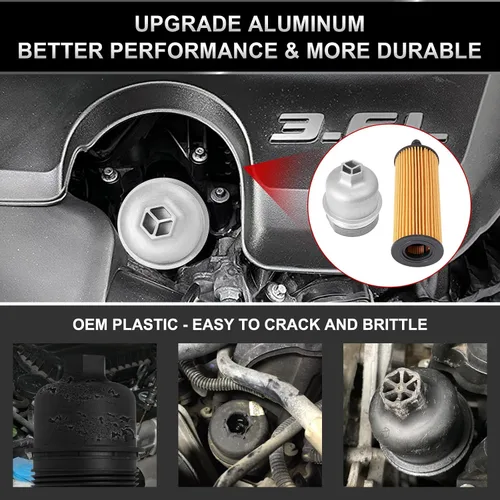 Miniatura 2 de Tapa de carcasa de filtro de aceite de motor de aluminio de mejora con filtro de aceite compatible con Jeep Wrangler Chrysler 200 300 Dodge Charger
