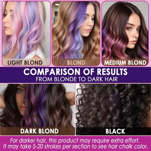 Miniatura 6 de Jim&Gloria Tiza para el cabello sin polvo para niñas, lavable con extensiones de cabello, pinceles y purpurina, tinte de color temporal, regalos