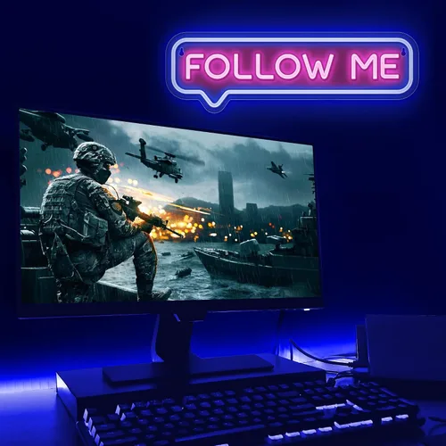 Miniatura 2 de Lumoonosity Letrero de neón Follow Me – Luces de neón «Follow Me» alimentadas por USB para transmisores/influenciadores/jugadores, letreros LED