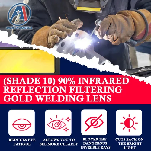 Miniatura 6 de Lente de soldadura de oscurecimiento automático 2x4 dorado (sombra 10) Lente de soldadura dorada con filtro de reflexión infrarroja del 90%
