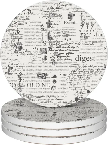 Juego de 4 posavasos para bebidas, diseño vintage de página de libro antiguo, posavasos redondos de 4 pulgadas, posavasos de cerámica absorbente con