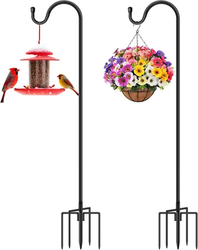 Ganchos de pastor para exteriores de 48 pulgadas con base de 5 puntas ajustables para jardín, poste para comedero de pájaros, colgador para cesta de