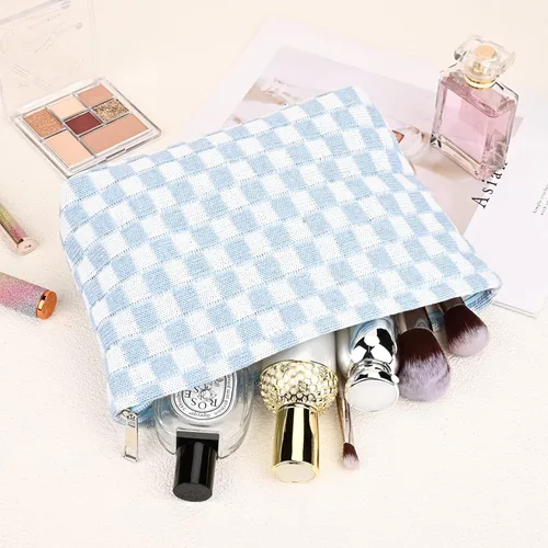 Miniatura 5 de SOIDRAM 2 Piezas Bolsa de Maquillaje Grande, Bolsa de Cosméticos a Cuadros de Gran Capacidad, Bolsa de Lona Mixta para Viaje, Bolsa Organizadora