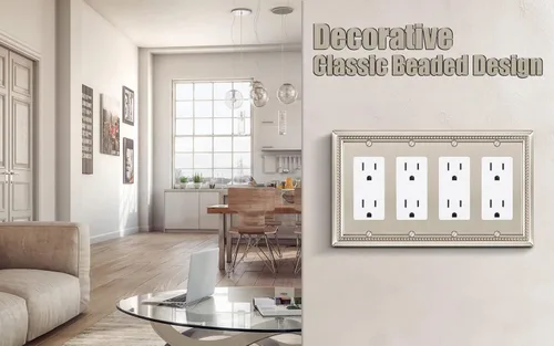 Miniatura 4 de Henne Bery Sunken Pearls - Placa decorativa de pared resistente para interruptor, cubierta para tomacorrientes (decorador cuádruple, níquel satinado)