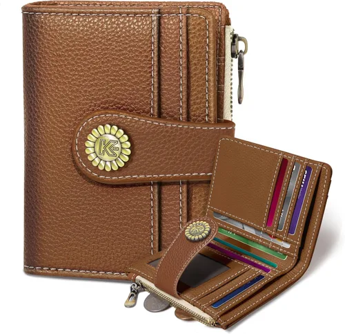 Miniatura 8 de Kelvoris Cartera pequeña Rfid para mujer, plegable, con cremallera, bolsillo para monedas, piel sintética, compacto, para tarjetas de crédito