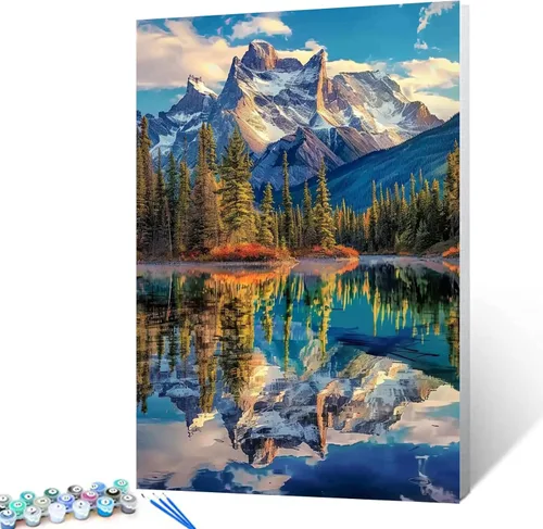 The Rocky Mountain - Pintura enmarcada por números para adultos y niños, principiantes, nativos americanos, kit de pintura al óleo de 16 x 20