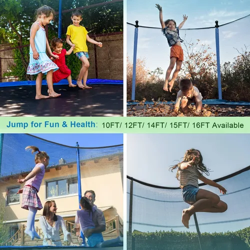 Miniatura 8 de Yoluckea 1500 libras 10 12 14 15 16 pies para adultos y niños con rociador, luces, aro de baloncesto, bolas de agua, 16 calcetines, trampolín