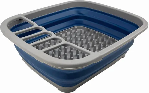 Miniatura 3 de SAMMART Escurridor de platos de plástico plegable de 8 litros (2.11 galones), estante de secado plegable, organizador de vajilla portátil, bandeja
