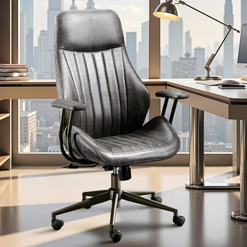 Miniatura 21 de Silla ergonómica de escritorio de oficina en casa, silla giratoria de 360° con inclinación y altura ajustable con cojín grueso y reposabrazos