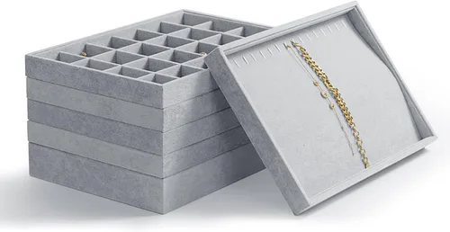 Miniatura 8 de Oirlv - Bandejas de terciopelo apilables para joyas, organizador de joyas, bandejas de almacenamiento