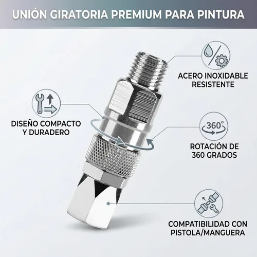 Miniatura 4 de Articulación de pulverizador, 1/4 de pulgada y 360 grados de rotación de pintura sin aire, accesorio giratorio, acero inoxidable plateado de alta