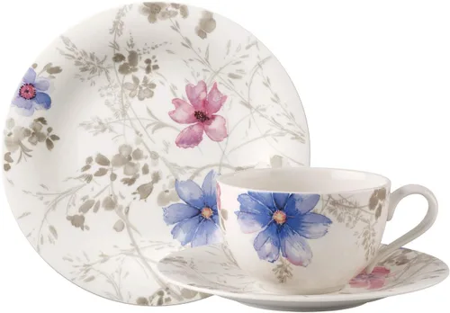 Villeroy & Boch Mariefleur Gris - Juego de café básico para hasta 6 personas, 18 piezas, porcelana premium, blanco/azul/gris