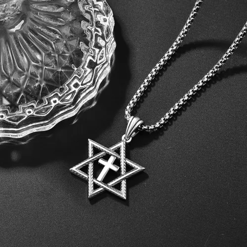 Miniatura 5 de ADMETUS Regalos para el día de San Valentín para él, collar de estrella de David de plata de ley 925, colgante hexagonal de estrella judía Estrella