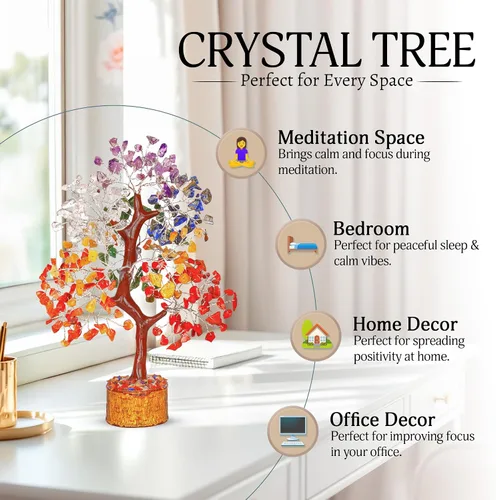 Miniatura 4 de YATSKIA Árbol de la vida de cristal de 7 chakras, piedras preciosas y cristales, decoración de oficina en casa, regalos de cumpleaños para mujeres