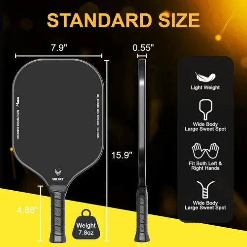 Miniatura 5 de Pickleball Paddles Set of 2/4, USAPA Approved Carbon Fiber Surface Pickle Ball Set - 14mm PP Honeycomb Core of Lightweight Pickleball Rackets Juego