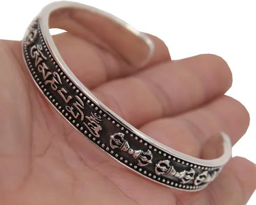 Miniatura 7 de DharmaObjects Pulsera Dorji grande de plata de ley 92.5 maciza Om Mani Padme Compassion Dorji, Metal