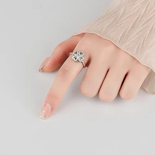 Miniatura 5 de Anillo de ansiedad para mujer, anillo ajustable de plata de ley 925, anillo giratorio con caja de regalo de joyería