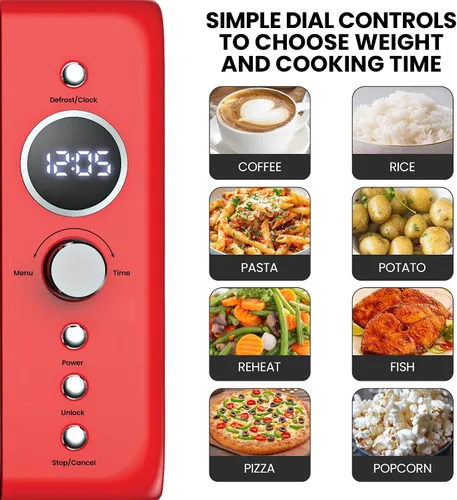 Miniatura 4 de Total Chef Horno microondas retro 20L / 0.7 pies cúbicos Inicio rápido y descongelación por peso/tiempo 8 modos de cocción preestablecidos