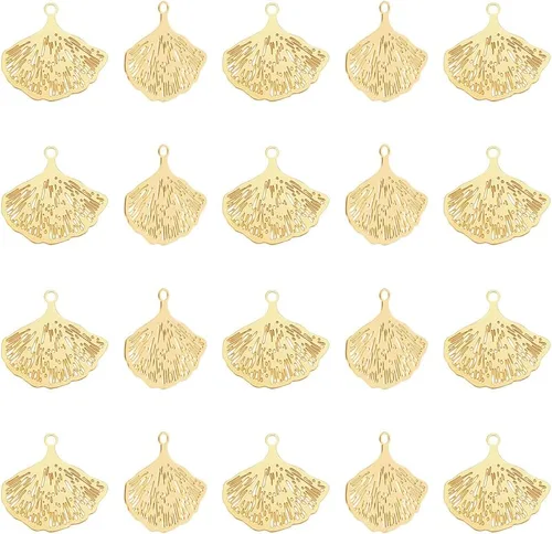 UNICRAFTALE 30 dijes de hoja chapados en oro de 18 quilates, de acero inoxidable, dijes de ginkgo, colgantes de hojas de otoño, aretes colgantes