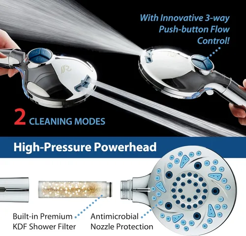 Miniatura 5 de AquaCare High Pressure 10 Spray Mode Filtered Showerhead - Handheld Shower Head Filters Chlorine to Heal Dry Skin, Revive Hair - Dual Power Wash