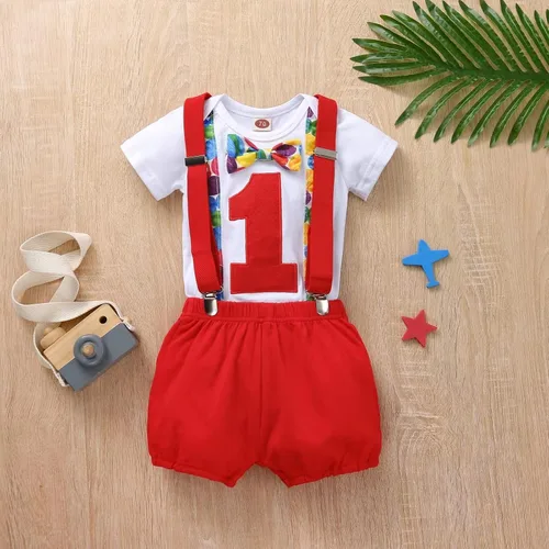 Miniatura 2 de Ropa divertida para el primer cumpleaños para bebé, ropa para bebé, corbatín, diseño de dinosaurio, conjunto de pantalones con tirantes