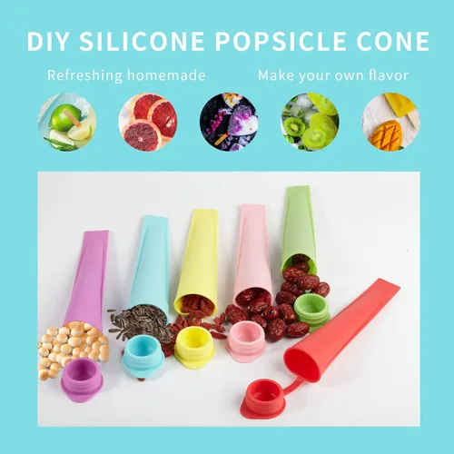 Miniatura 7 de 6 moldes para paletas de hielo, moldes de silicona para niños, tubos reutilizables para congelador, molde multicolor para paletas de hielo, máquina