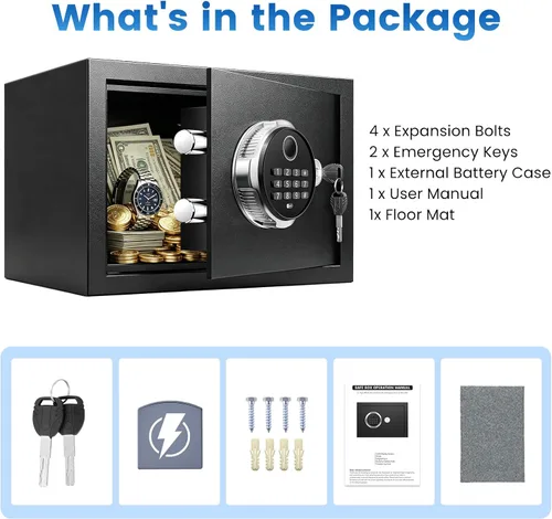 Miniatura 5 de Pequeña caja de seguridad biométrica inteligente para el hogar, mini caja fuerte para el hogar con alertas dobles antirrobo, modo silencioso