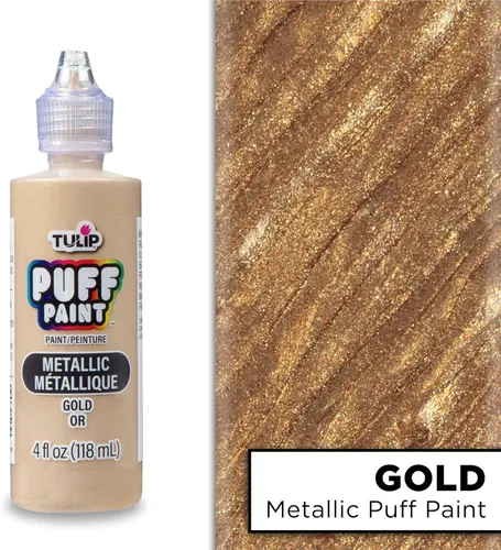 Miniatura 2 de Pintura para tela Tulip Puff con acabado metálico, pintura permanente para manualidades para ropa, proyectos de bricolaje, no tóxica, 4 fl oz, 3 Oro
