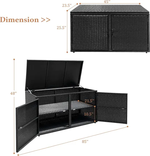 Miniatura 8 de HAPPYGRILL Caja de almacenamiento de mimbre para exteriores, caja de almacenamiento de mimbre para patio, 88 galones, caja de almacenamiento