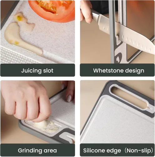 Miniatura 3 de Tabla de cortar de acero inoxidable, tablas de cortar de 14 x 10 pulgadas para cocina, apta para lavavajillas, resistente a los arañazos con ranura
