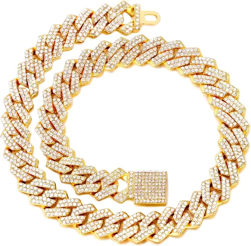 Collar de Cadena para Perro Collar de Cadena de Metal para Caminar Collar de Eslabones Cubanos para Perro con Hebilla Segura 14MM Collares de Cadena