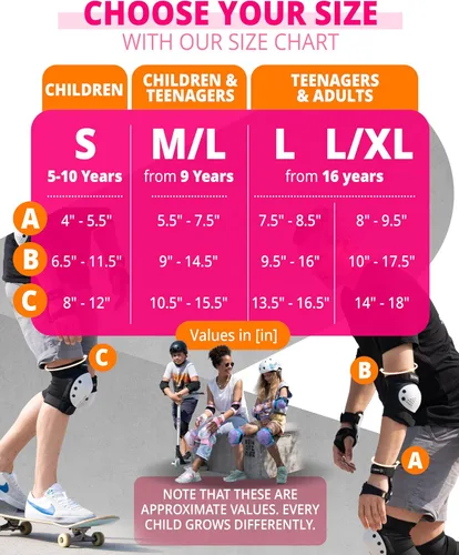 Miniatura 5 de SKATEWIZ Juego de almohadillas de protección para patineta para niños y adultos - Smash - Almohadillas para patines [6 piezas] con protectores
